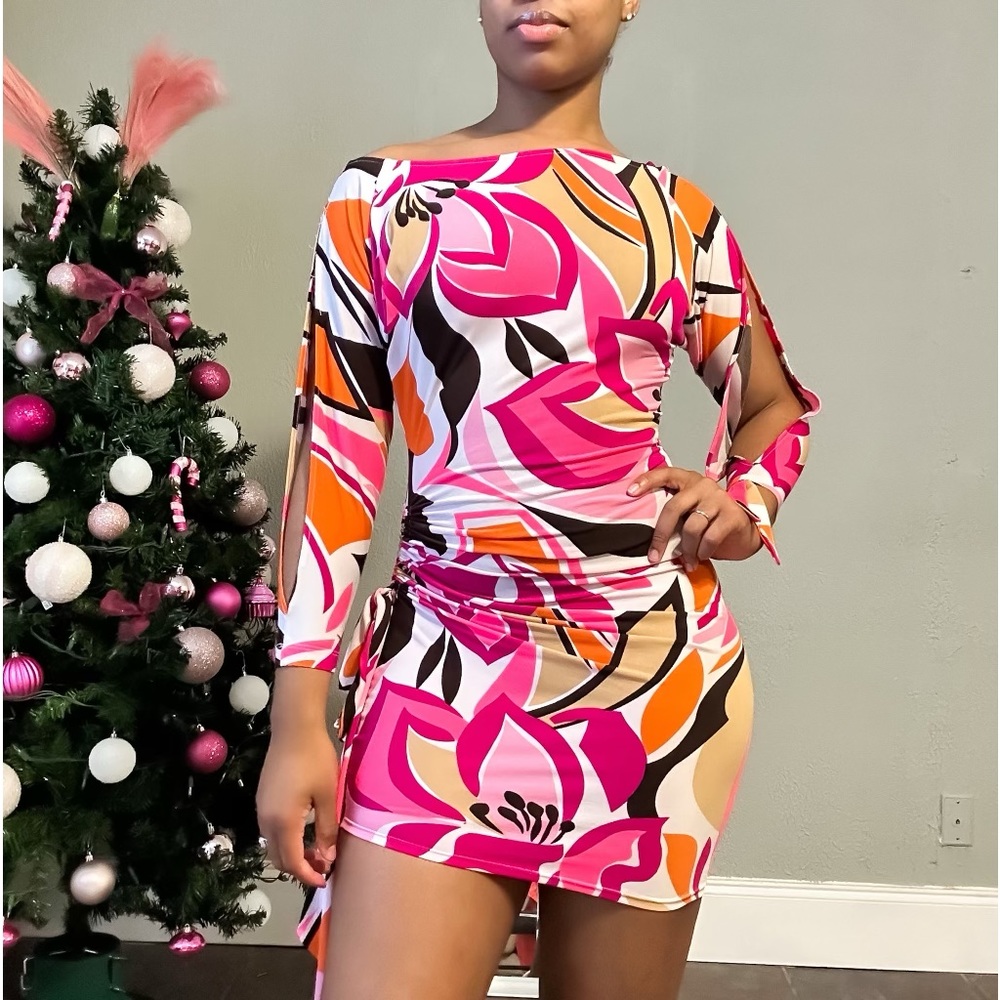 Cache multicolored floral patterned fitted dress x small